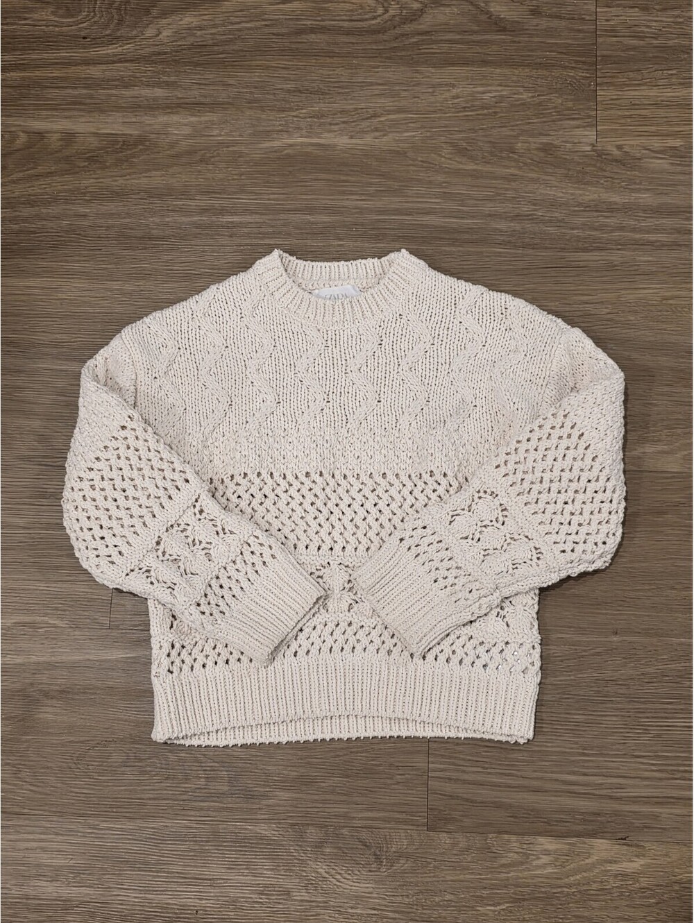 Zara Kids Girls Cream Chunky Cable Open Knit Sweater Size 11-12